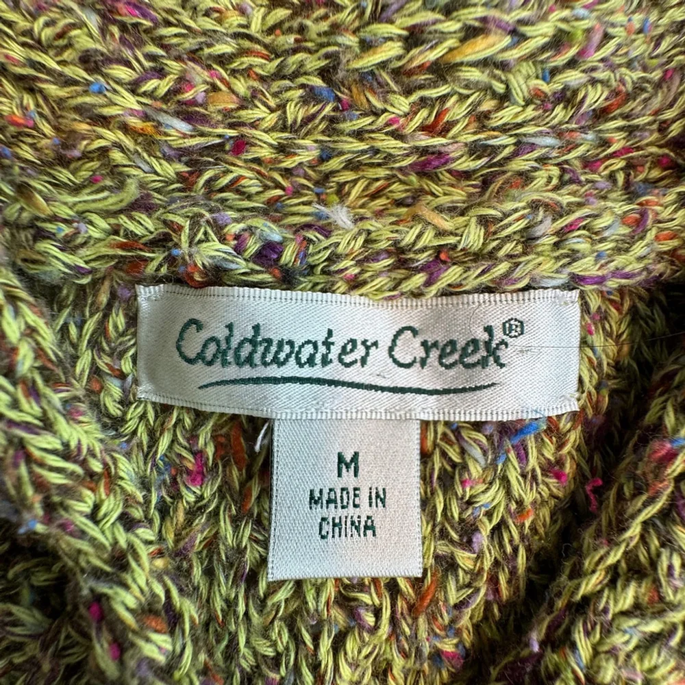 Coldwater Creek Sweater Womens M Green Speckles V-Neck Knit Winter Pullover